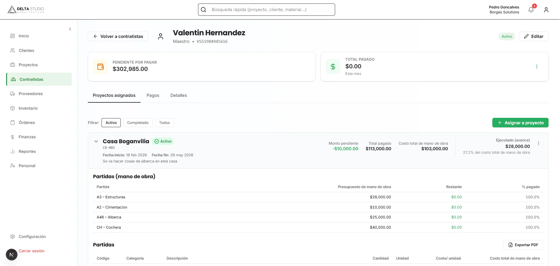 Praxis One purchase orders and payments view
